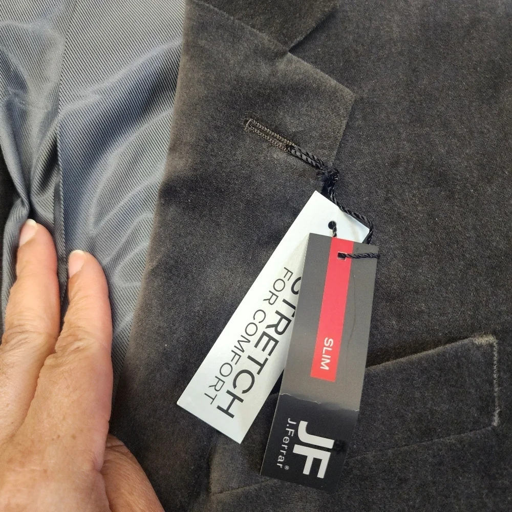 J. FerrarMen's Slim Fit Velvet Gray Two Button Blazer Size 38S